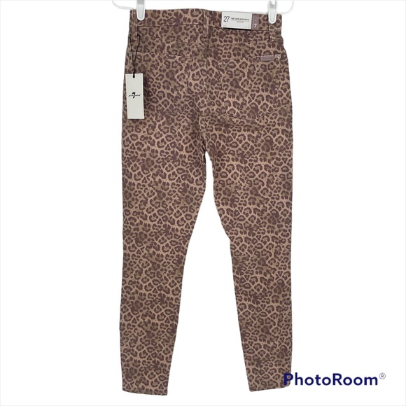 7 FOR ALL MANKIND NWT THE HIGH WAIST ANKLE SKINNY LEOPARD PRINT BROWN JEANS 27 - Picture 2 of 11